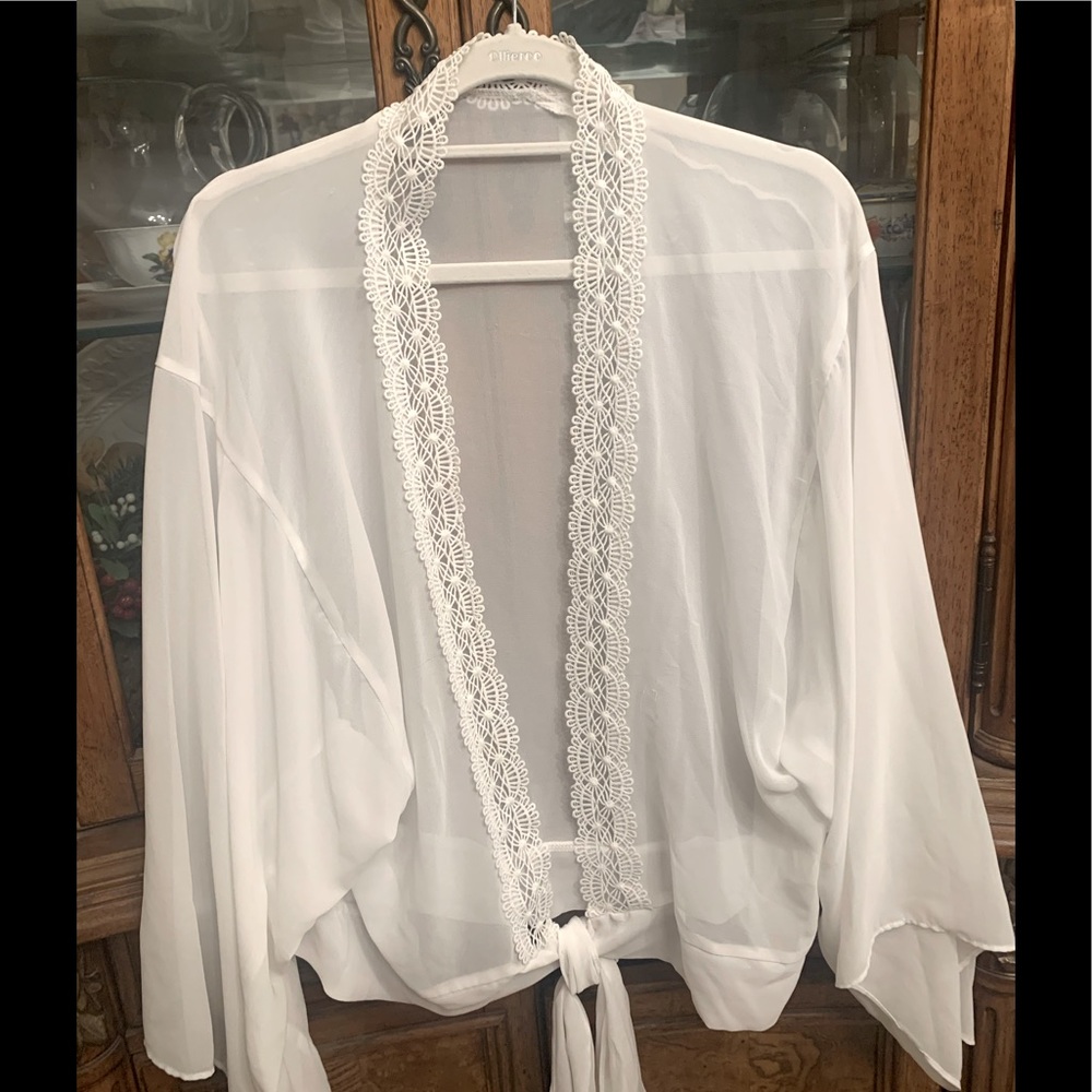 white lacy wrap lightweight wide sleeves